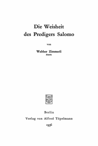 Cover image: Die Weisheit des Predigers Salomo 1st edition 9783112439715