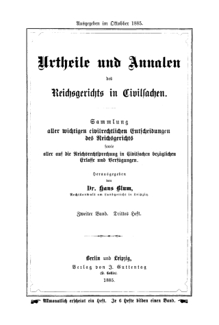 Cover image: Urtheile und Annalen des Reichsgerichts in Civilsachen. Band 2, Heft 3 1st edition 9783112440278