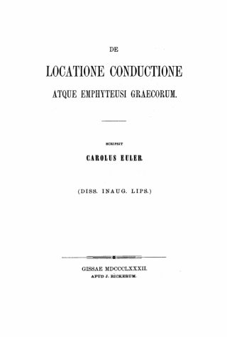Imagen de portada: De locatione conductione atque emphyteusi Graecorum 1st edition 9783112441374