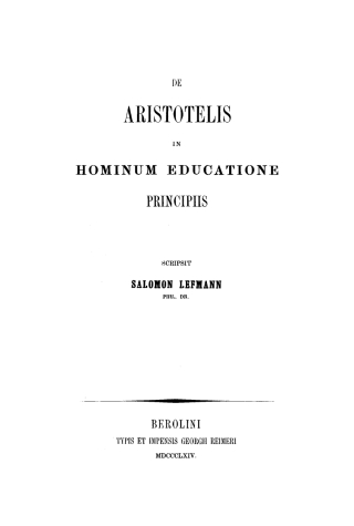 Cover image: De Aristotelis in hominum educatione principiis 1st edition 9783112442753