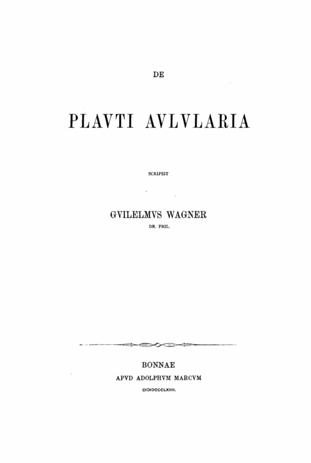 De Plauti Aulularia 1st Edition