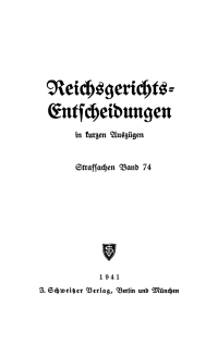 Cover image: Reichsgerichts-Entscheidungen in kurzen Auszügen / Strafsachen. Band 74 1st edition 9783112444115