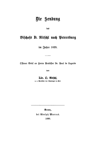 Cover image: Die Sendung des Bischofs D. Ritschl nach Petersburg im Jahre 1829 1st edition 9783112452295