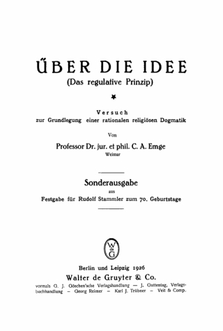 Cover image: Über die Idee (Das regulative Prinzip) 1st edition 9783112453674