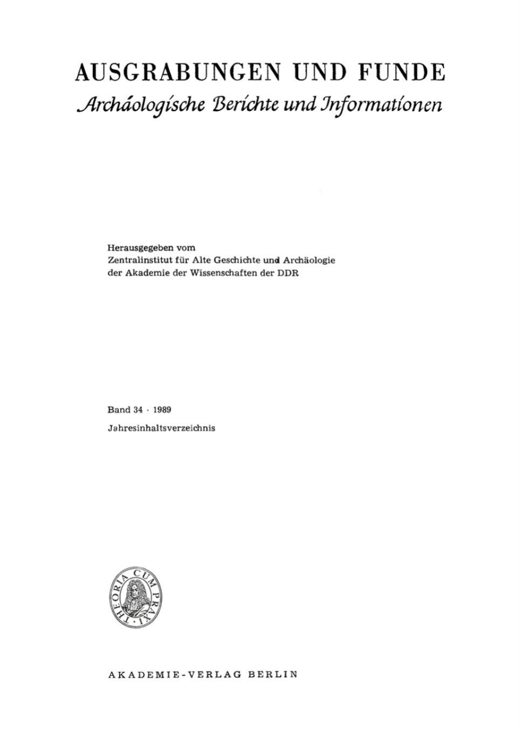 1989 Jahresinhaltsverzeichnis 1st Edition