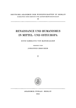 Imagen de portada: Renaissance und Humanismus in Mittel- und Osteuropa, I 1st edition 9783112482070