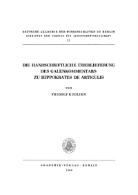 Imagen de portada: Die handschriftliche Überlieferung des Galenkommentars zu Hippokrates De Articulis 1st edition 9783112482193