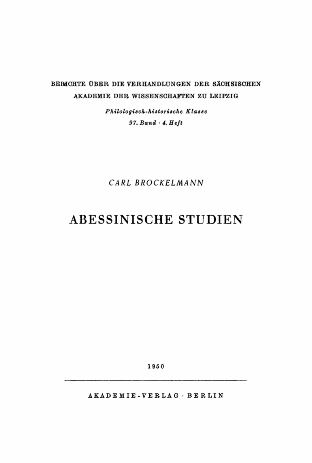 Abessinische Studien 1st Edition