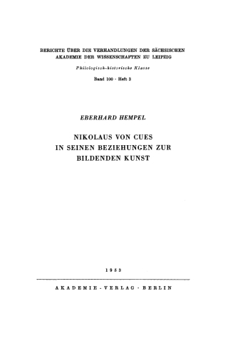 Imagen de portada: Nikolaus von Cues in seinen Beziehungen zur bildenden Kunst 1st edition 9783112482711