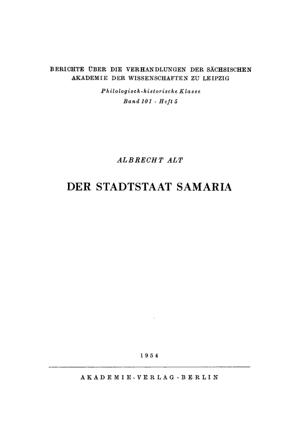 Der Stadtstaat Samaria 1st Edition