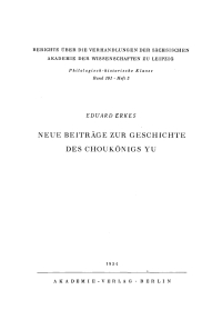 Cover image: Neue Beiträge zur Geschichte des Choukönigs Yu 1st edition 9783112483091