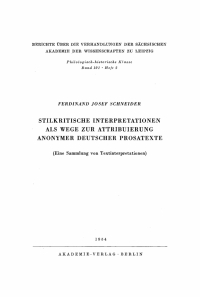 Cover image: Stilkritische Interpretationen als Wege zur Attribuierung anonymer deutscher Prosatexte 1st edition 9783112483138