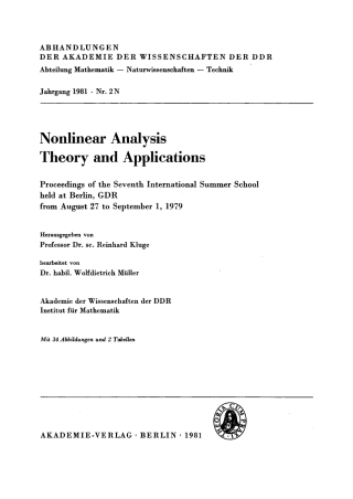 Cover image: Nonlinear Analysis Theory and Applications 1st edition 9783112484319