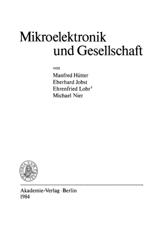 Imagen de portada: Mikroelektronik und Gesellschaft 1st edition 9783112484593