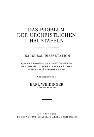 Cover image: Das Problem der Urchristlichen Haustafeln 1st edition 9783112486177
