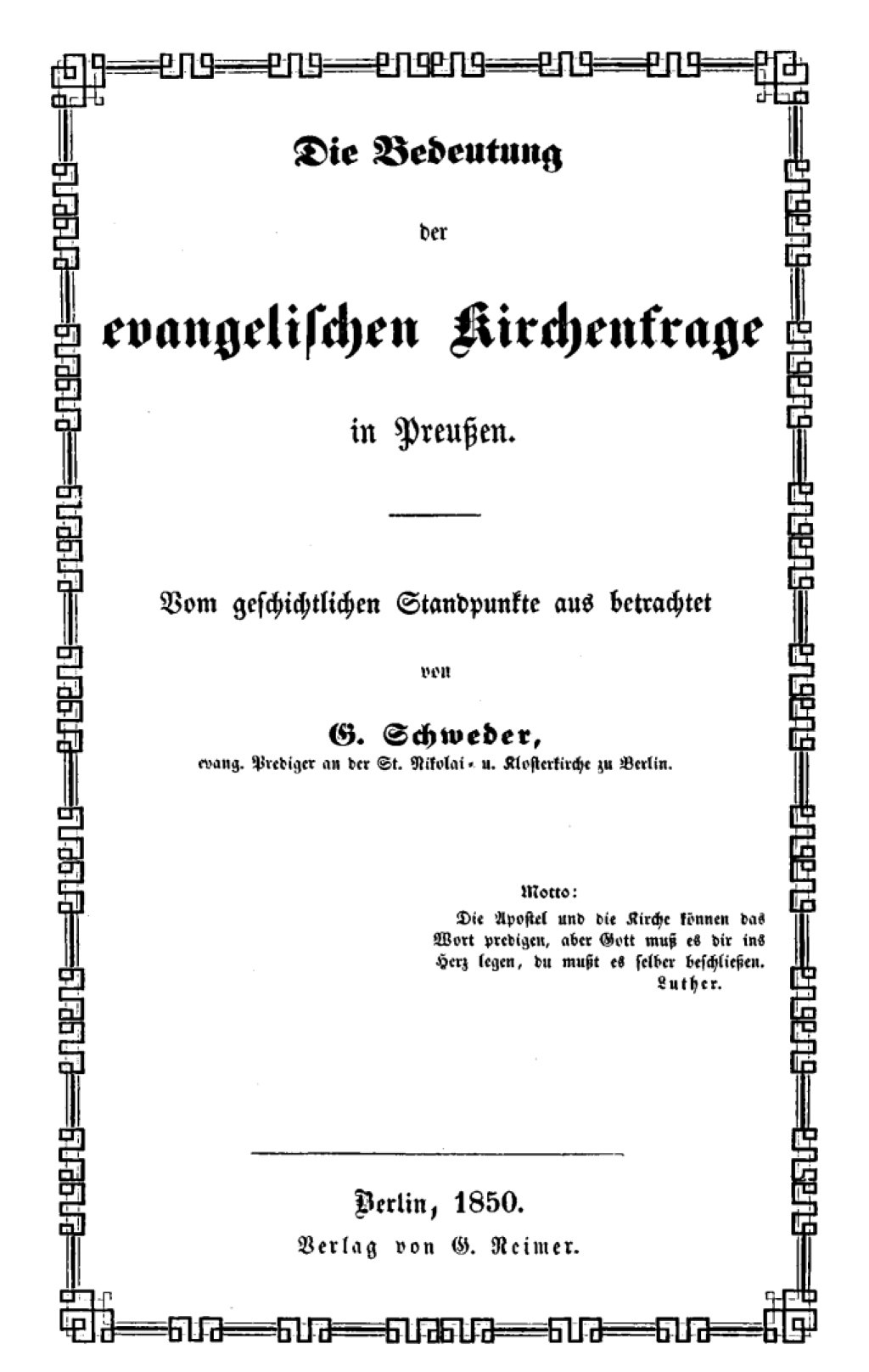 Die Bedeutung der evangelischen Kirchenfrage in Preußen 1st Edition