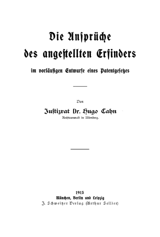 Cover image: Die Ansprüche des angestellten Erfinders 1st edition 9783112513514