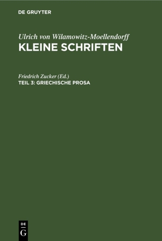 Imagen de portada: Griechische Prosa 1st edition 9783112528778