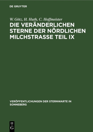 Immagine di copertina: Die veränderlichen Sterne der nördlichen Milchstraße Teil IX 1st edition 9783112536391