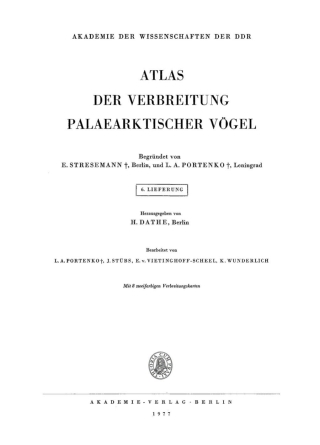 Cover image: Atlas der Verbreitung palaearktischer Vögel. Lieferung 5 1st edition 9783112538272