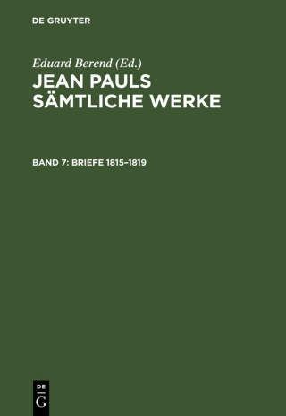 Imagen de portada: Briefe 1815–1819 1st edition 9783112539958