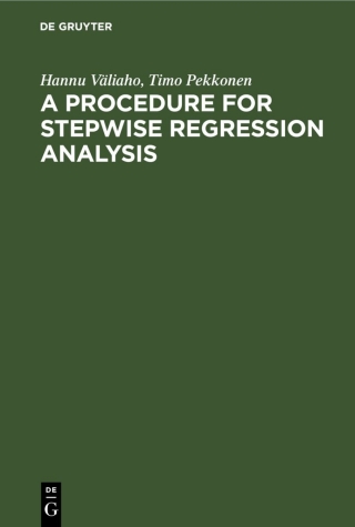 Imagen de portada: A Procedure for Stepwise Regression Analysis 1st edition 9783112546017