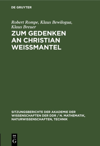 Cover image: Zum Gedenken an Christian Weißmantel 1st edition 9783112548370