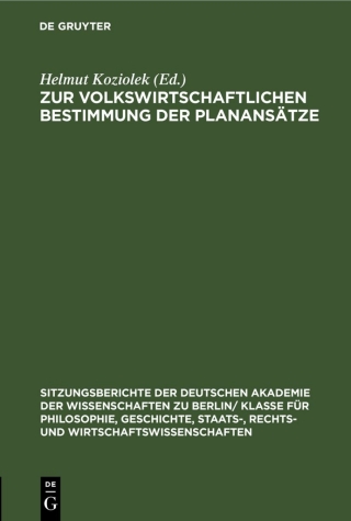 Cover image: Zur volkswirtschaftlichen Bestimmung der Planansätze 1st edition 9783112564332