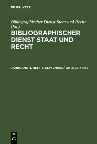 Cover image: September/ Oktober 1958 1st edition 9783112564615
