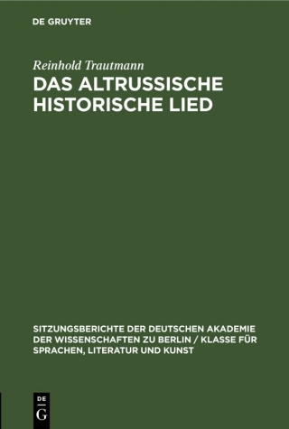 Imagen de portada: Das altrussische historische Lied 1st edition 9783112564813