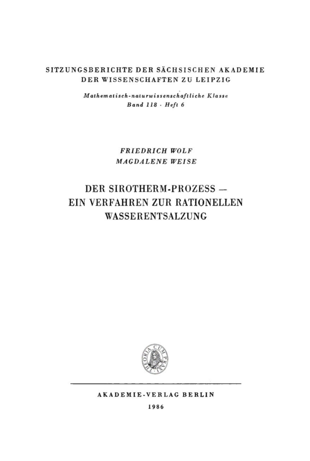 Der Sirotherm-Prozess – Ein Verfahren zur rationellen Wasserentsalzung 1st Edition