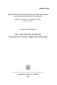 Titelbild: Die analytische Maschine. Grundlagen einer Computer-Analytik 1st edition 9783112583296