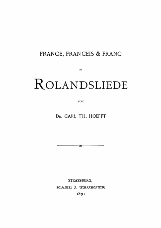 Cover image: France, Franceis and Franc im Rolandsliede 1st edition 9783112599310