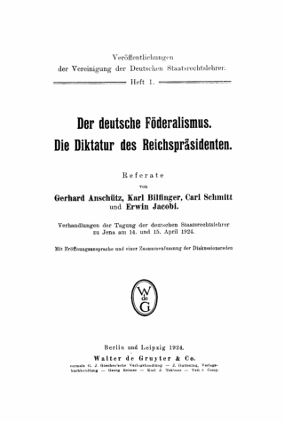 Cover image: Der deutsche Föderalismus. Die Diktatur des Reichspräsidenten 1st edition 9783112599952