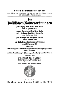 Cover image: Die Politischen Notverordnungen zum Schutz von Volk und Staat vom 28. Februar 1933 1st edition 9783112602393