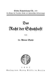 Cover image: Das Recht der Schutzhaft 1st edition 9783112602430