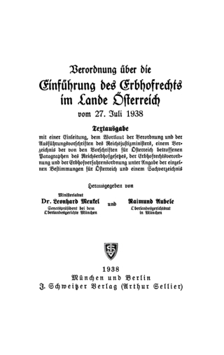 Imagen de portada: Verordnung über die Einführung des Erbhofrechts im Lande Österreich 1st edition 9783112602997