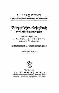 Cover image: Bürgerliches Gesetzbuch nebst Einführungsgesetz 20th edition 9783112608739