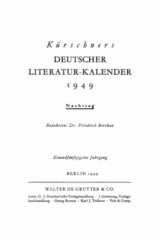 Imagen de portada: 1949. Nachtrag 1st edition 9783112640050