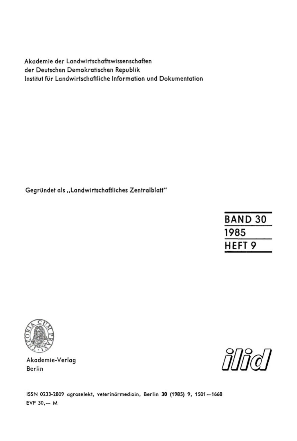 Agroselekt. Reihe 4: Veterinärmedizin. Band 30, Heft 9 1st Edition