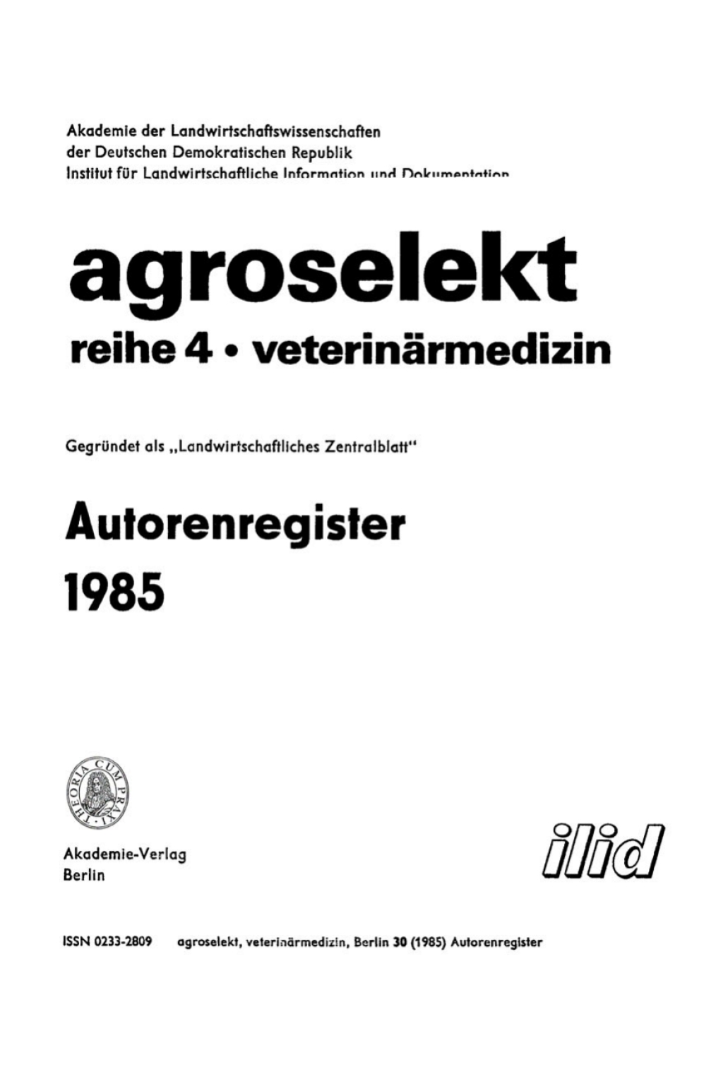 Autorenregister 1985 (Hefte 1–12) 1st Edition