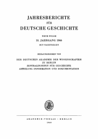 Omslagafbeelding: Jahresberichte für deutsche Geschichte. Neue Folge. Band 18, Jahrgang 1966 1st edition 9783112652350