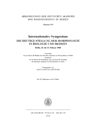 Cover image: Internationales Symposium die heutige Stellung der Morphologie in Biologie und Medizin 1st edition 9783112652473