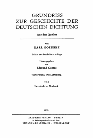 Omslagafbeelding: Karl Goedeke: Grundriss zur Geschichte der deutschen Dichtung. Band 4, Abteilung 1 3rd edition 9783112653135