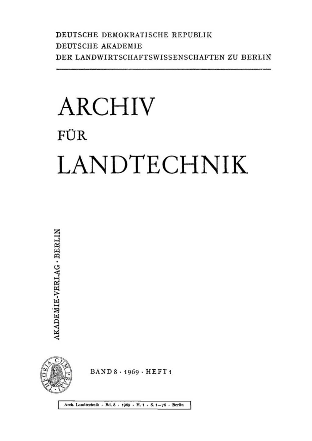 Albrecht-Thaer-Archiv. Band 8, Heft 1 1st Edition