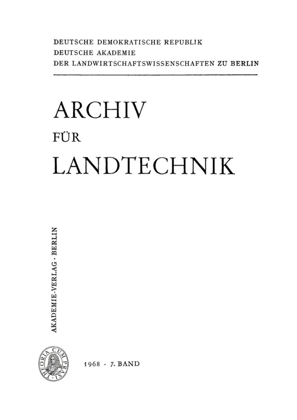 Archiv für Landtechnik. Band 7, Heft 1 1st Edition