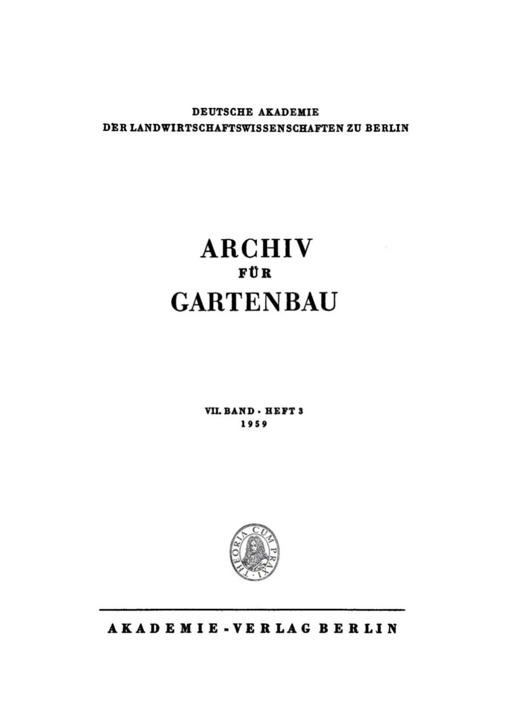 Archiv für Gartenbau. Band 7, Heft 3 1st Edition