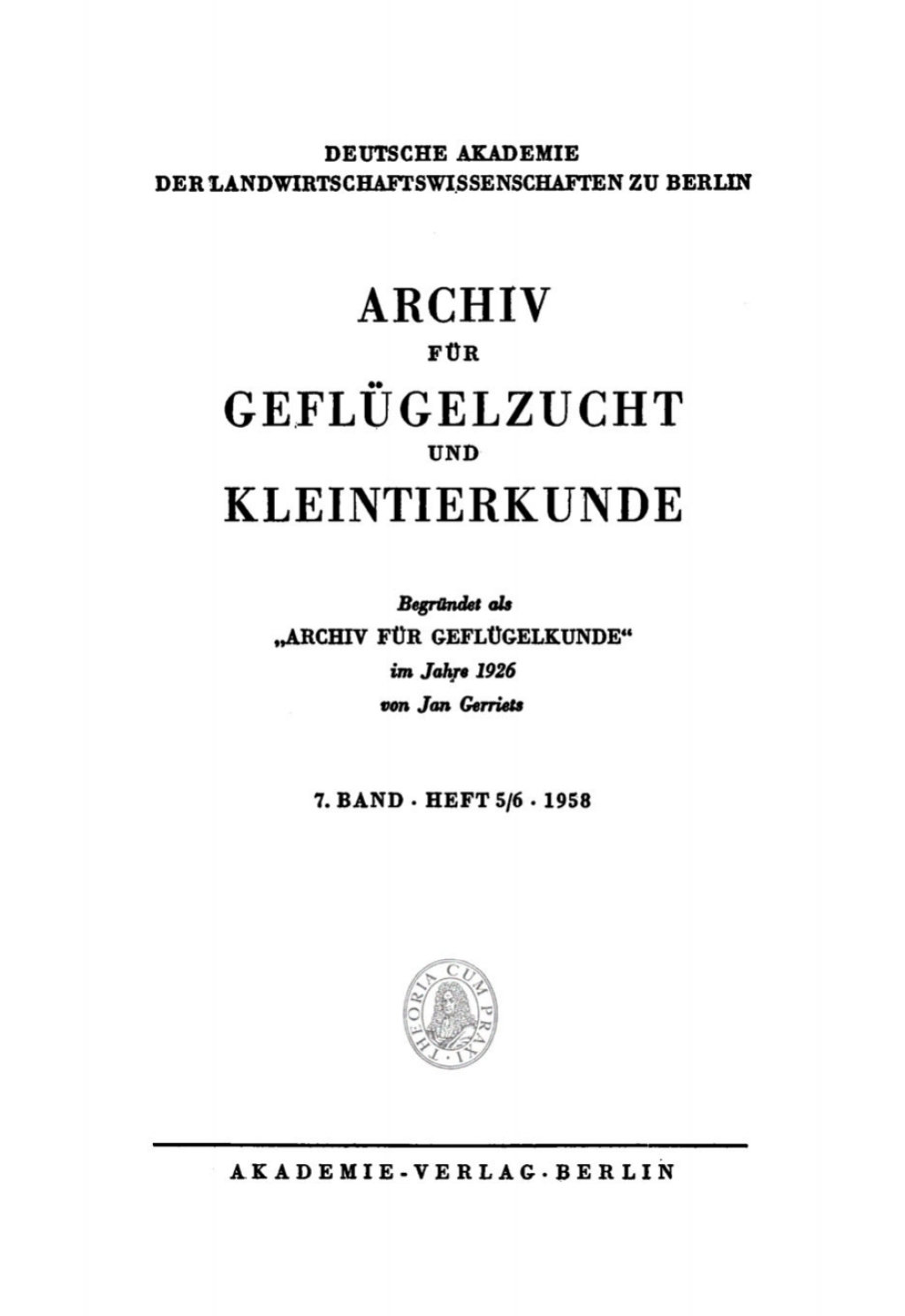 Archiv für Geflügelzucht und Kleintierkunde. Band 7, Heft 5/6 1st Edition