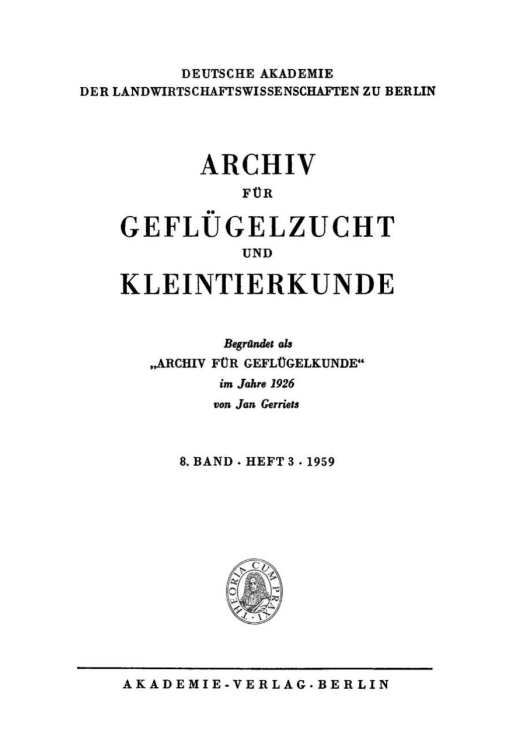 Archiv für Geflügelzucht und Kleintierkunde. Band 8, Heft 3 1st Edition