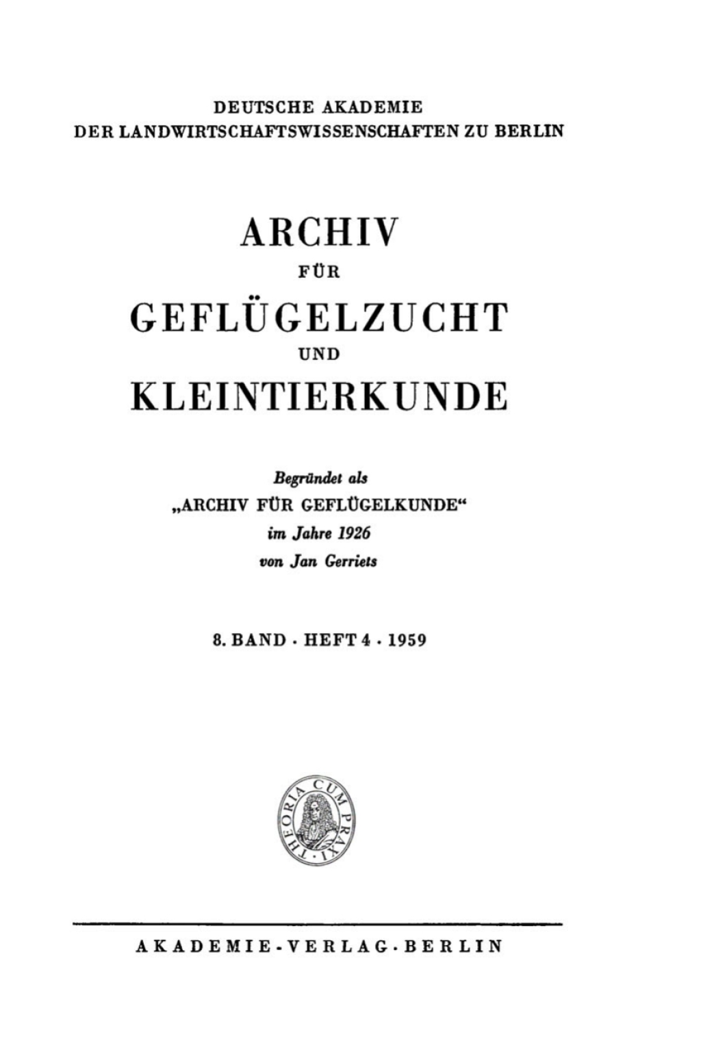 Archiv für Geflügelzucht und Kleintierkunde. Band 8, Heft 4 1st Edition